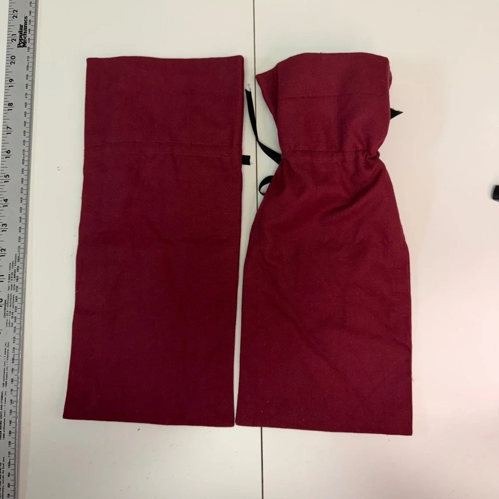 Set of 2 Burgundy Canvas Wine Gift Bags with Black Ribbon‎ Drawstring Closure